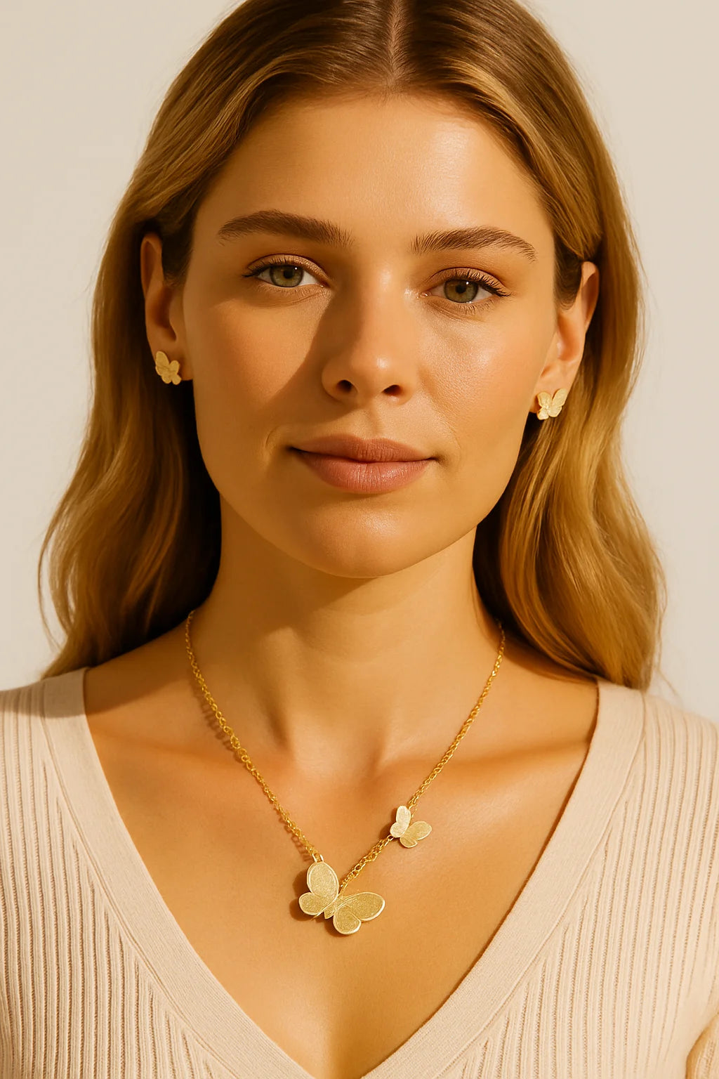 Stainless Steel Butterfly Necklace Set