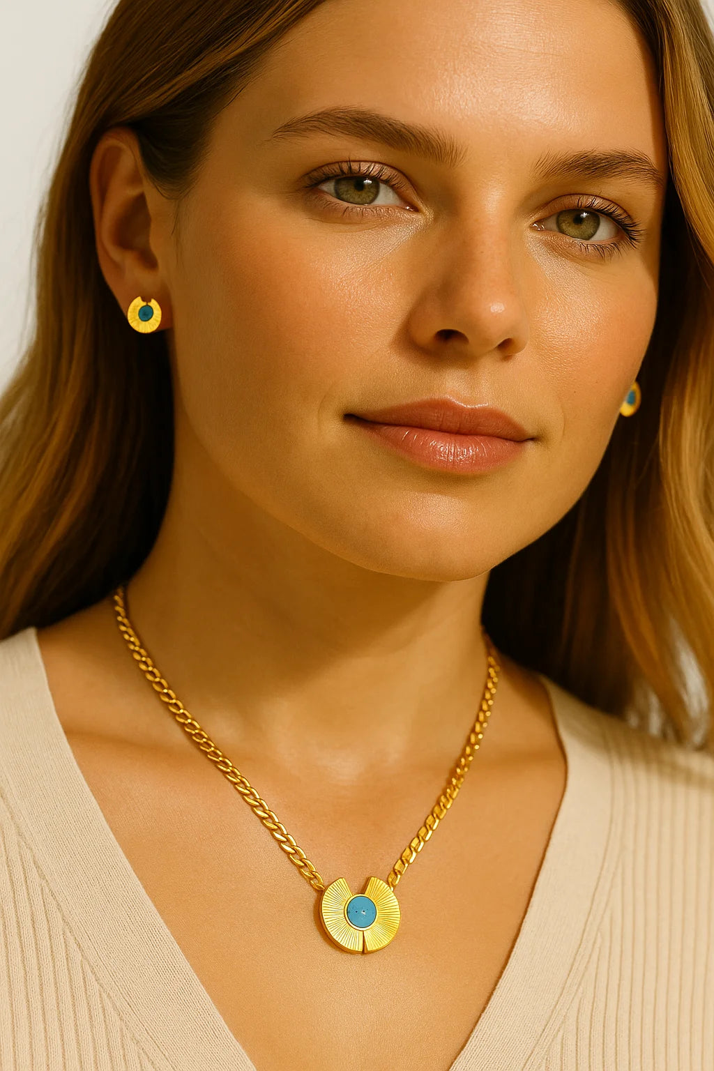 Stainless Steel Flat Snake Chain Turquoise Set