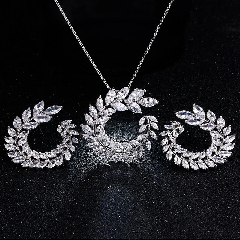 Luxury Zircon Olive Branch Wedding Jewelry Set