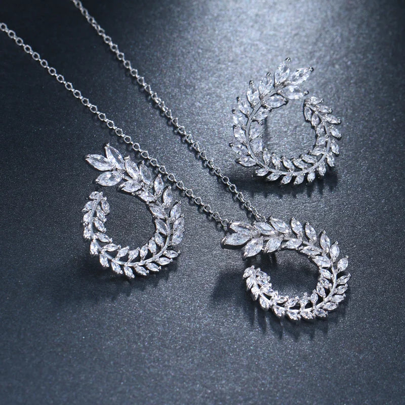 Luxury Zircon Olive Branch Wedding Jewelry Set