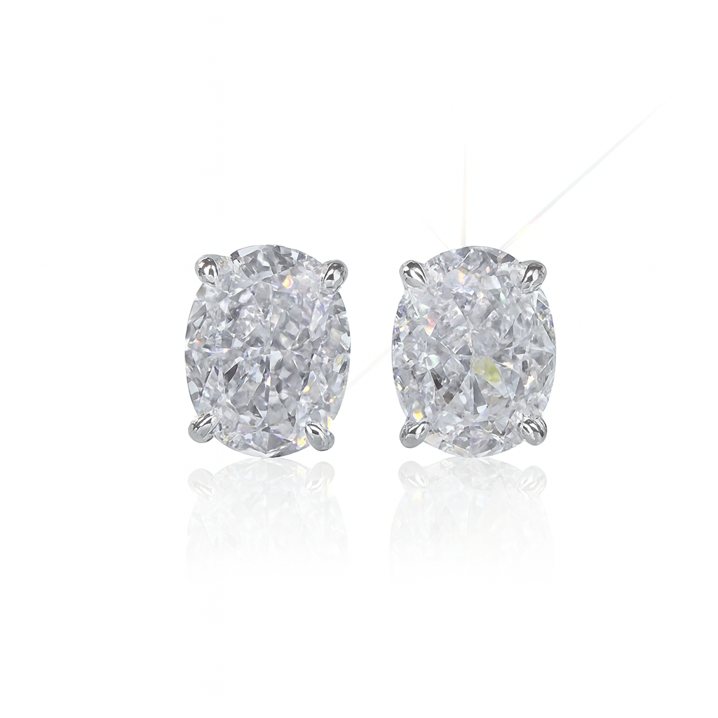 925 Silver Plated Crystal Oval Stud Earrings for Women