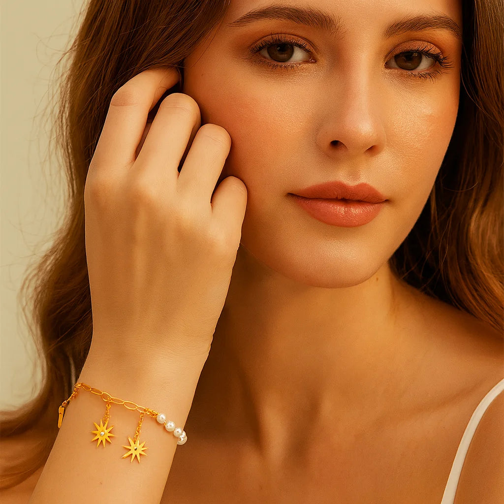 Titanium Steel Star Pearl Beaded Bracelet for Women