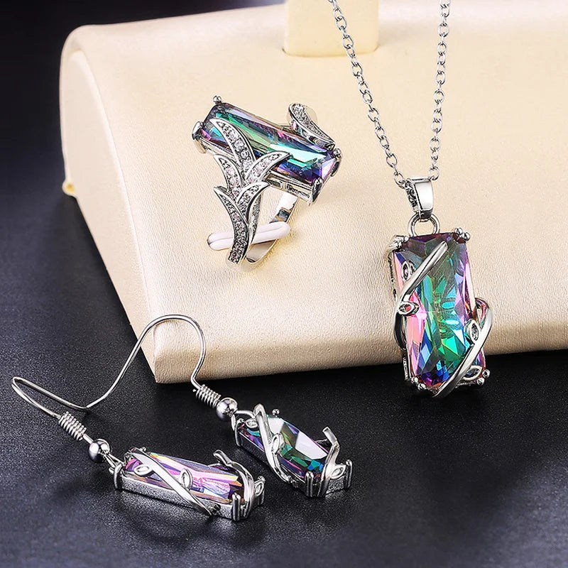 Multicolor Rectangular Stone Wedding Jewelry Set