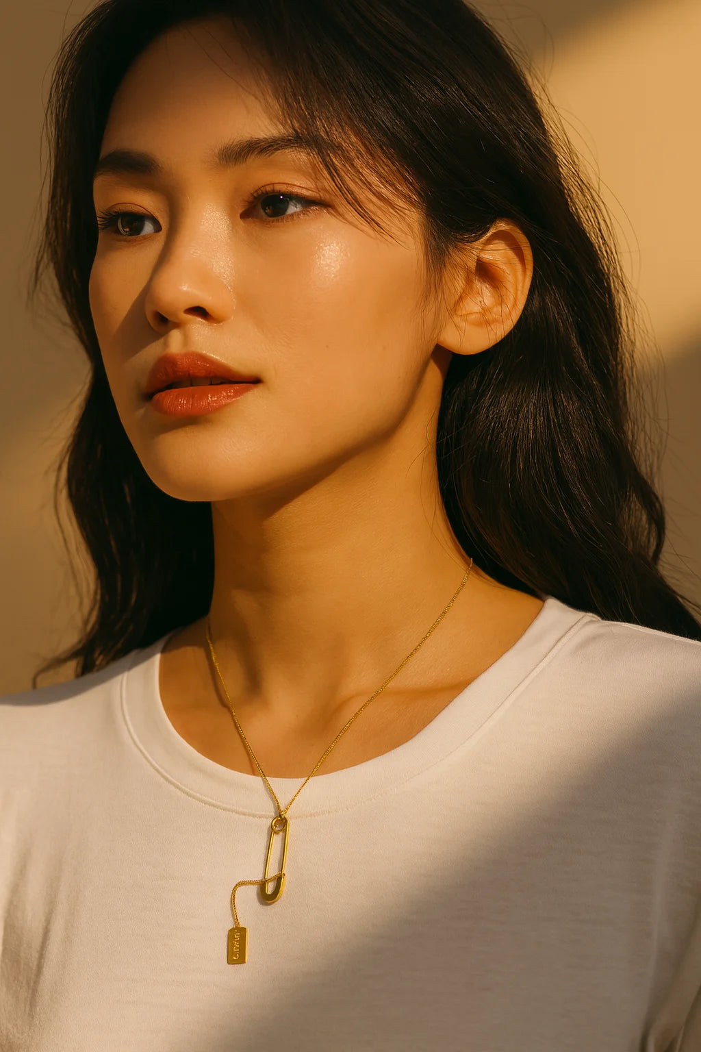 Titanium Steel Gold Plated Square Tassel Necklace