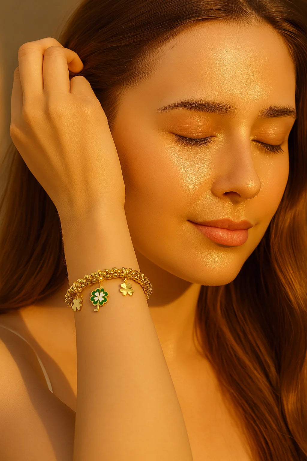 18K Gold Titanium Steel Clover Seashell Bracelet for Women