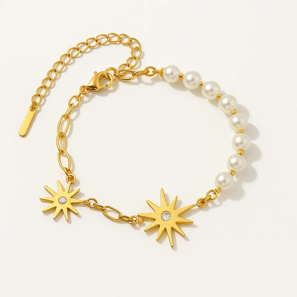Titanium Steel Star Pearl Beaded Bracelet for Women
