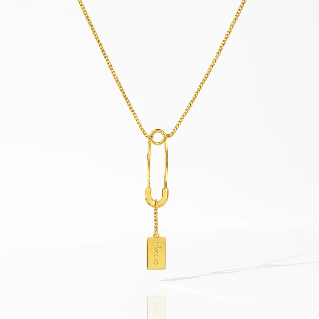 Titanium Steel Gold Plated Square Tassel Necklace