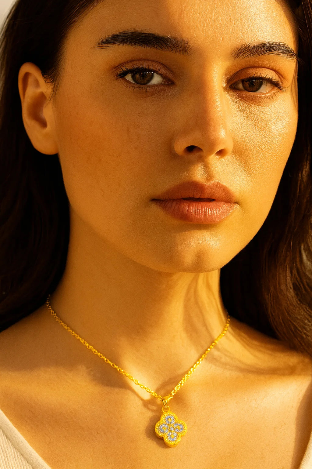 18K Gold Plated Flower Clover Necklace