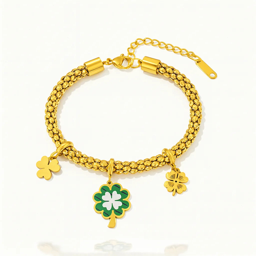 18K Gold Titanium Steel Clover Seashell Bracelet for Women
