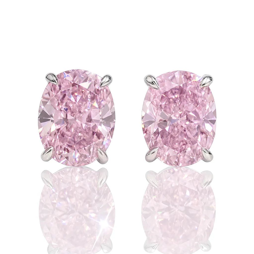 925 Silver Plated Crystal Oval Stud Earrings for Women