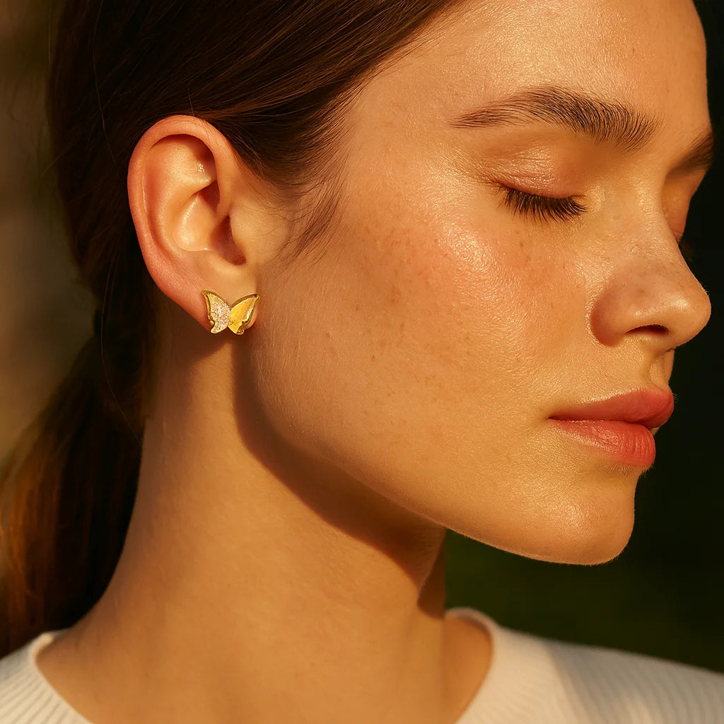18K Gold Butterfly Stud Earrings