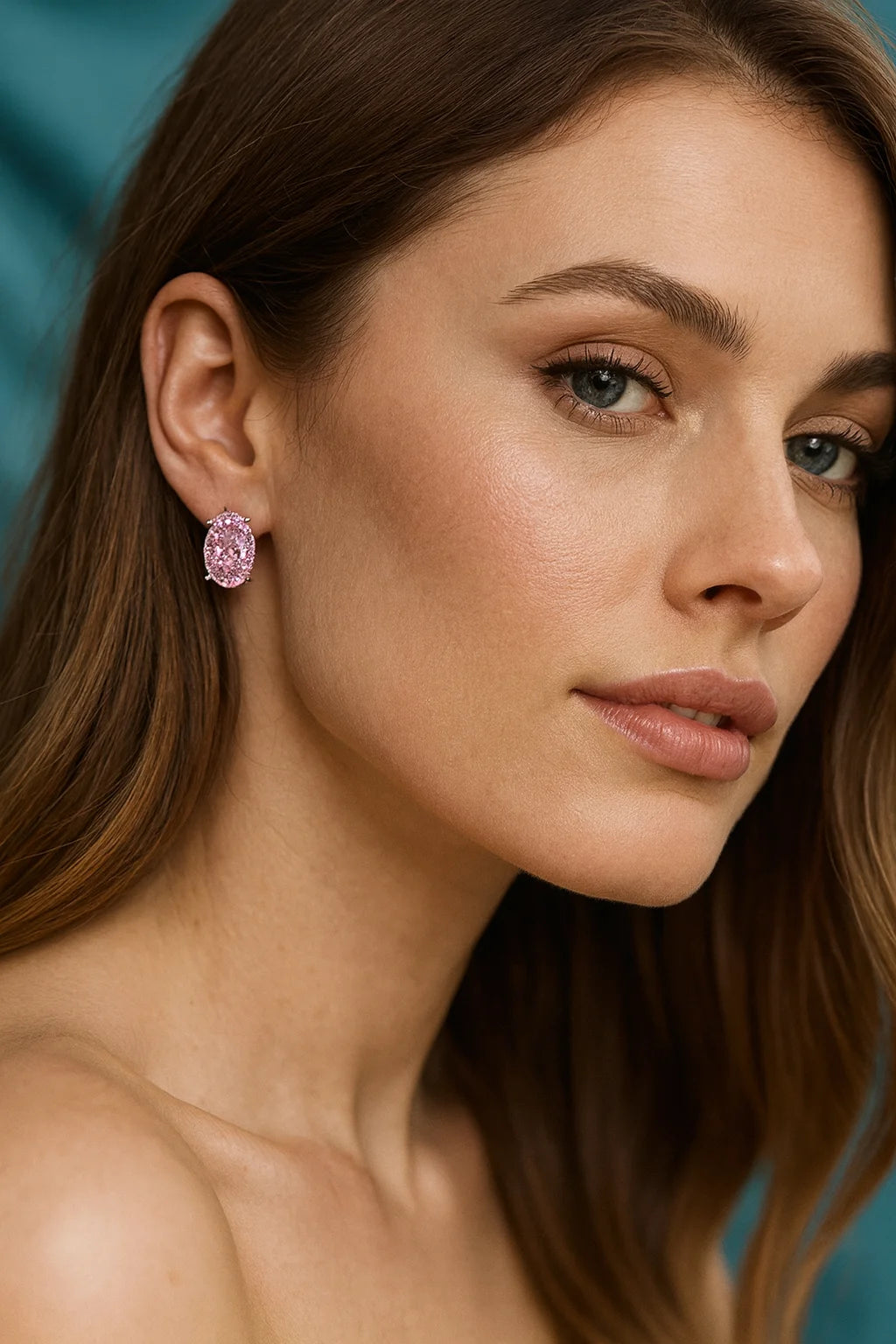 925 Silver Plated Crystal Oval Stud Earrings for Women