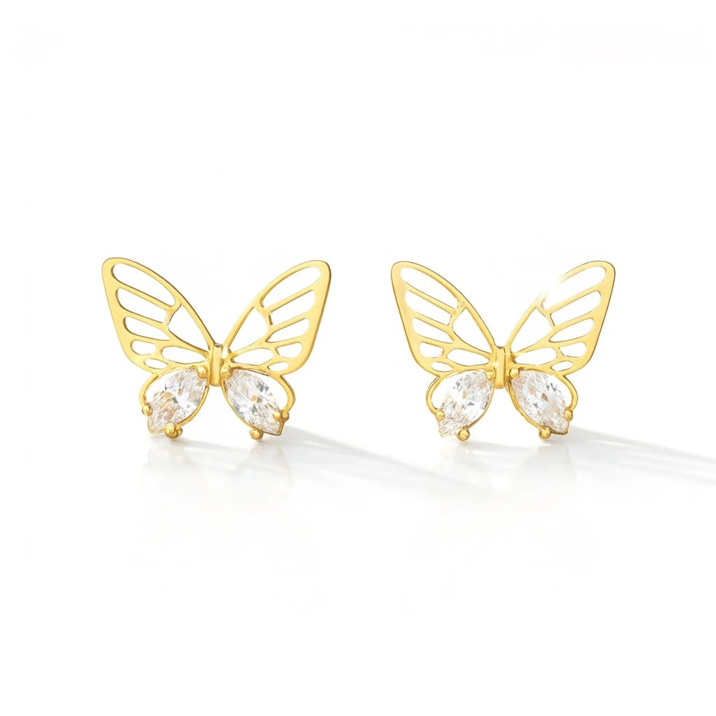 Gold CZ Double-Layer Butterfly Earrings