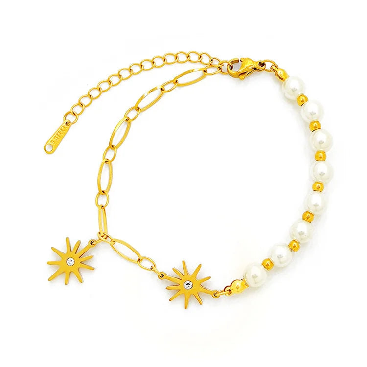 Titanium Steel Star Pearl Beaded Bracelet for Women