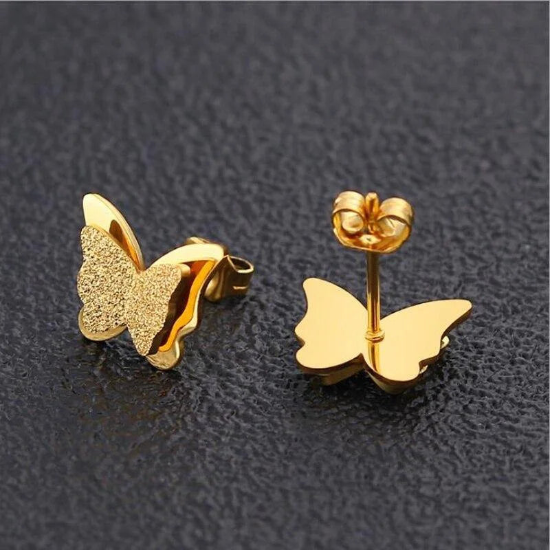 18K Gold Butterfly Stud Earrings