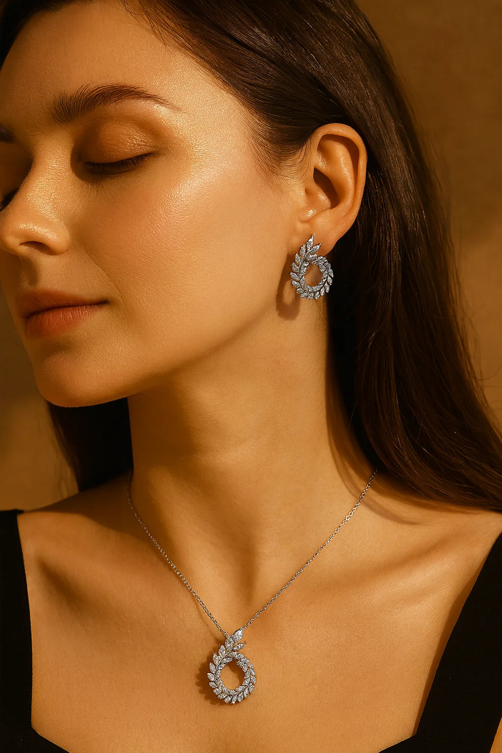 Luxury Zircon Olive Branch Wedding Jewelry Set