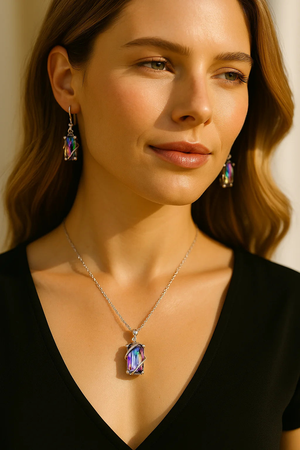 Multicolor Rectangular Stone Wedding Jewelry Set