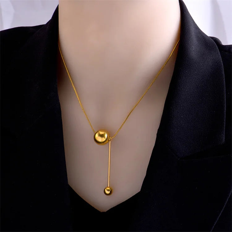 Titanium Steel Gold Plated Double Bead Necklace