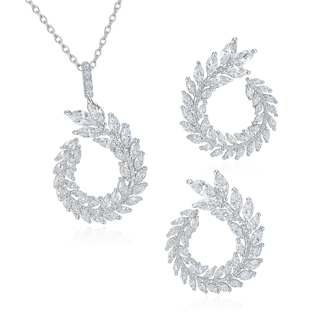 Luxury Zircon Olive Branch Wedding Jewelry Set