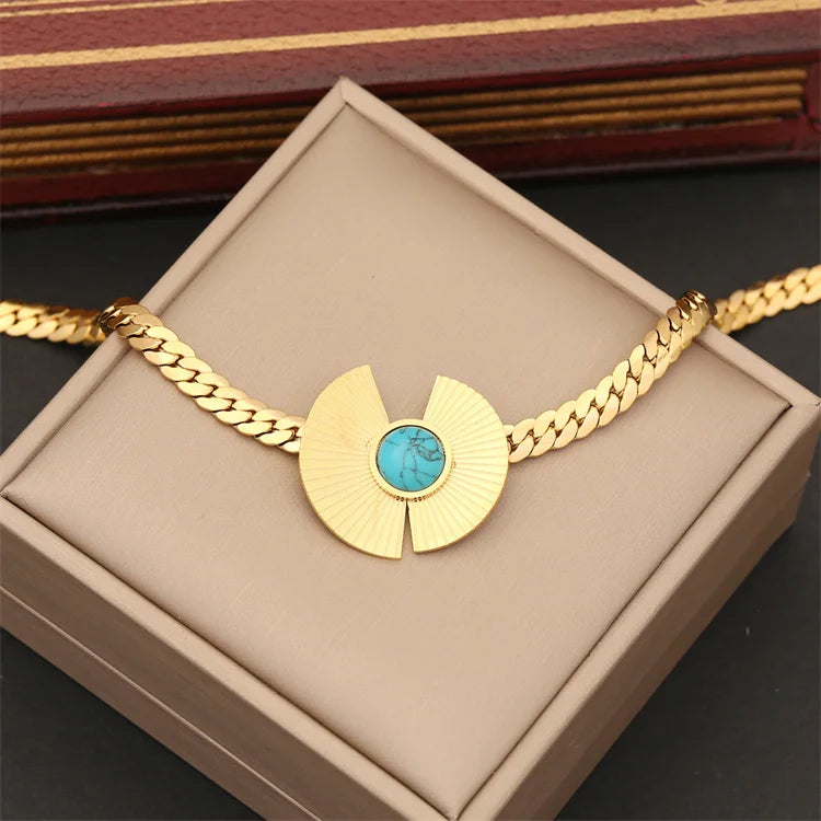 Stainless Steel Flat Snake Chain Turquoise Set