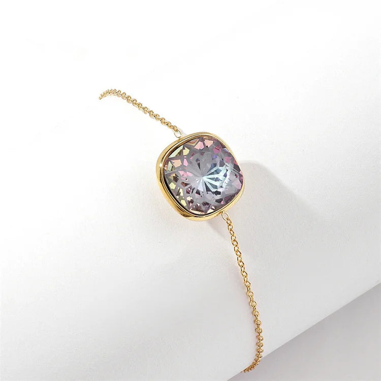 316L Stainless Steel Gold Crystal Square Bracelet