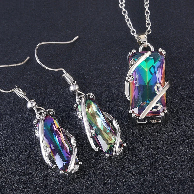 Multicolor Rectangular Stone Wedding Jewelry Set