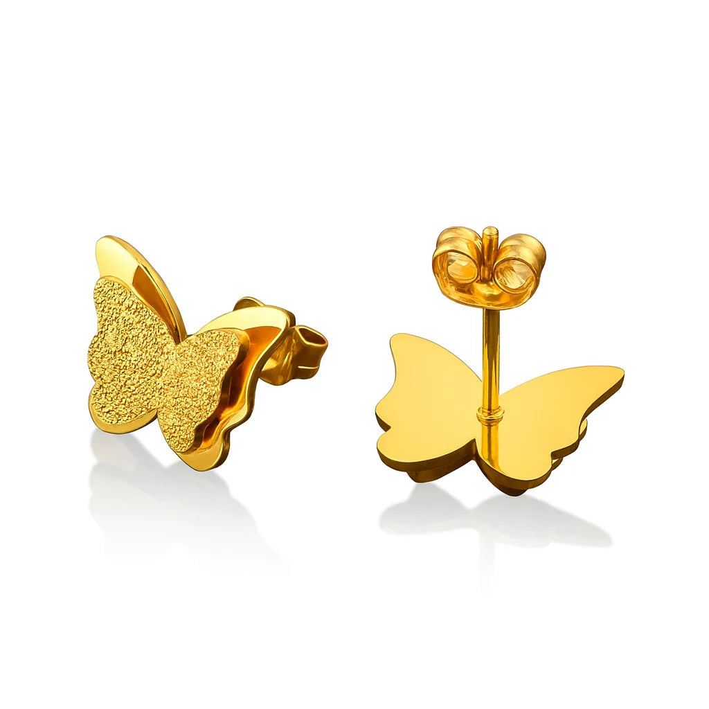 18K Gold Butterfly Stud Earrings