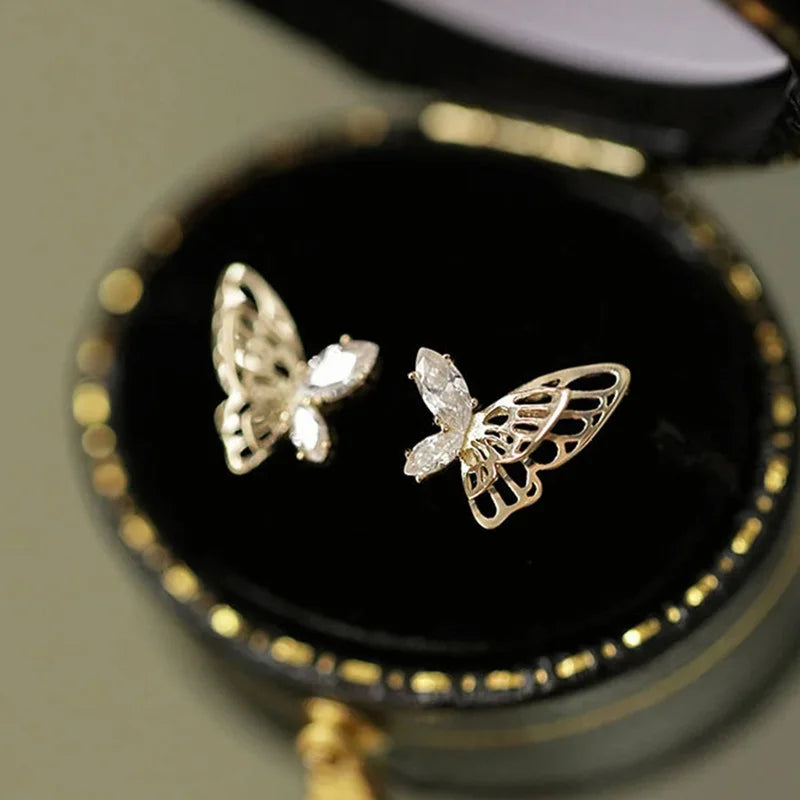Gold CZ Double-Layer Butterfly Earrings
