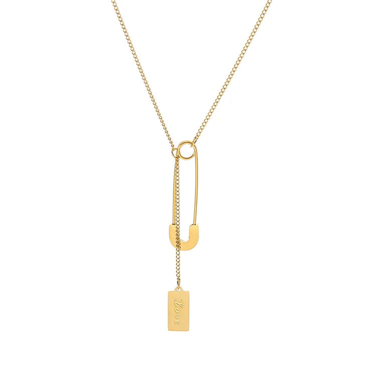 Titanium Steel Gold Plated Square Tassel Necklace
