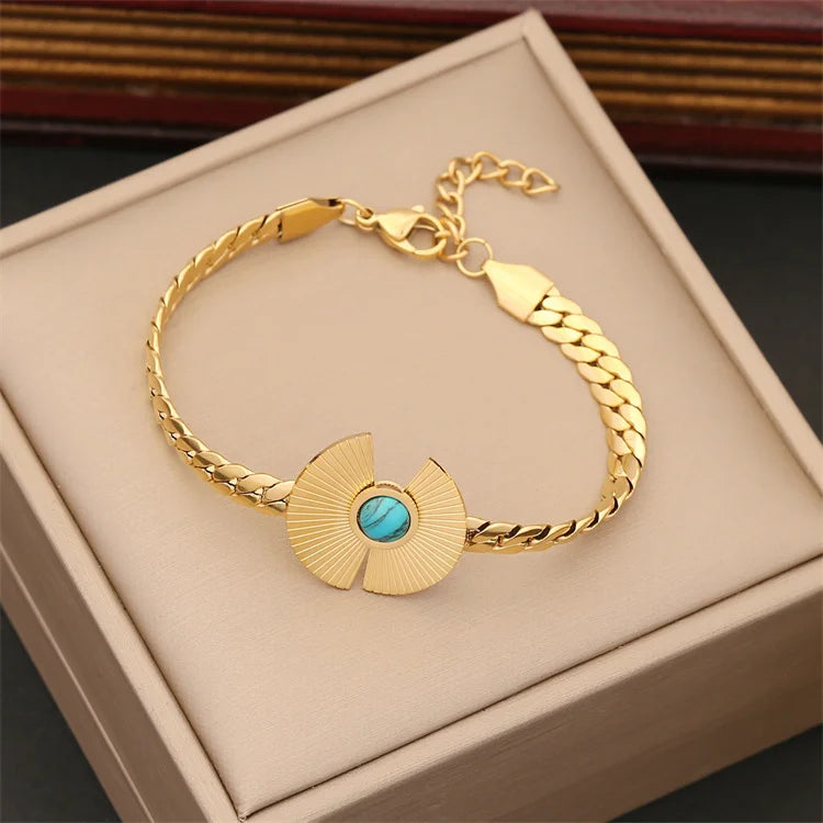 Stainless Steel Flat Snake Chain Turquoise Set