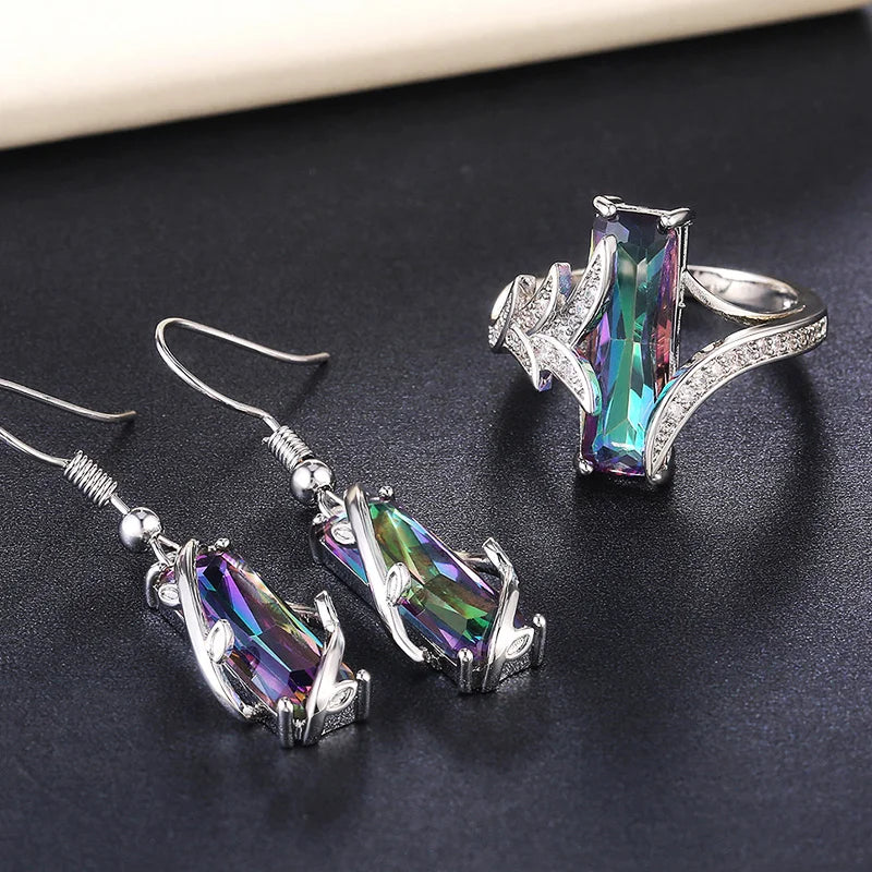 Multicolor Rectangular Stone Wedding Jewelry Set