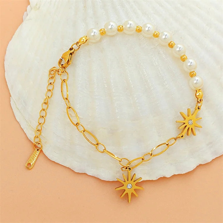 Titanium Steel Star Pearl Beaded Bracelet for Women