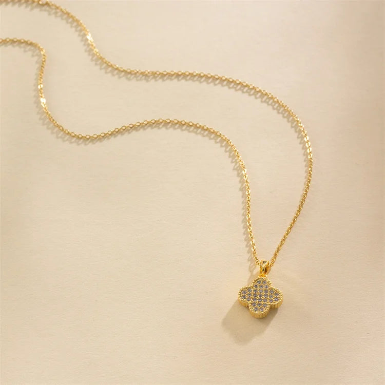 18K Gold Plated Flower Clover Necklace