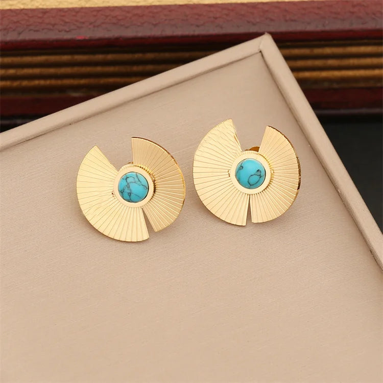 Stainless Steel Flat Snake Chain Turquoise Set
