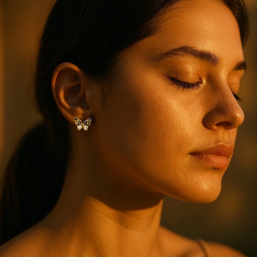 Gold CZ Double-Layer Butterfly Earrings