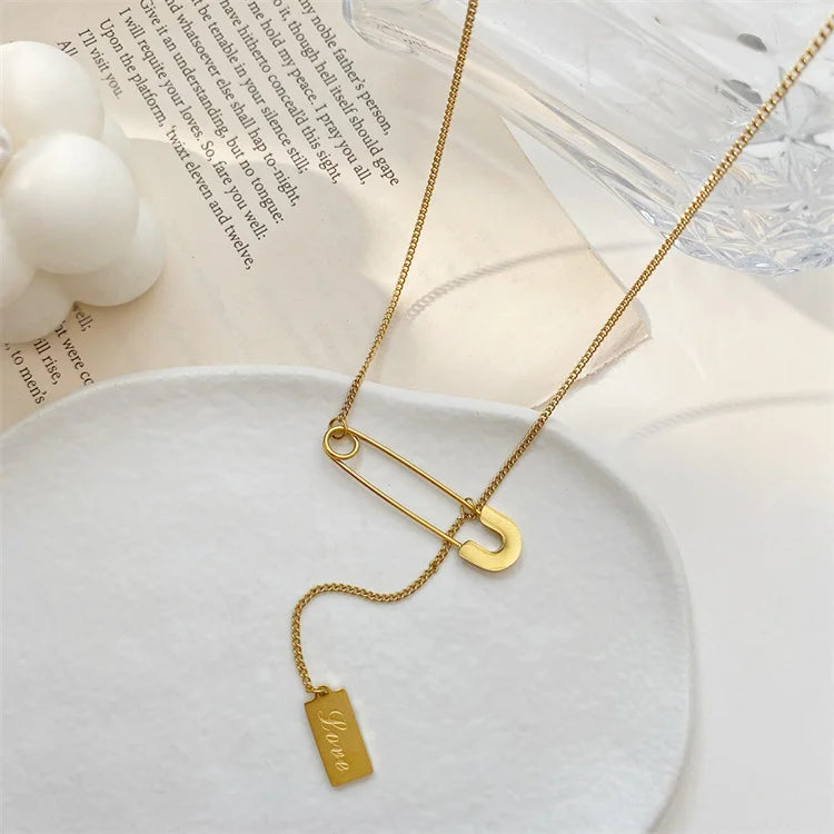 Titanium Steel Gold Plated Square Tassel Necklace