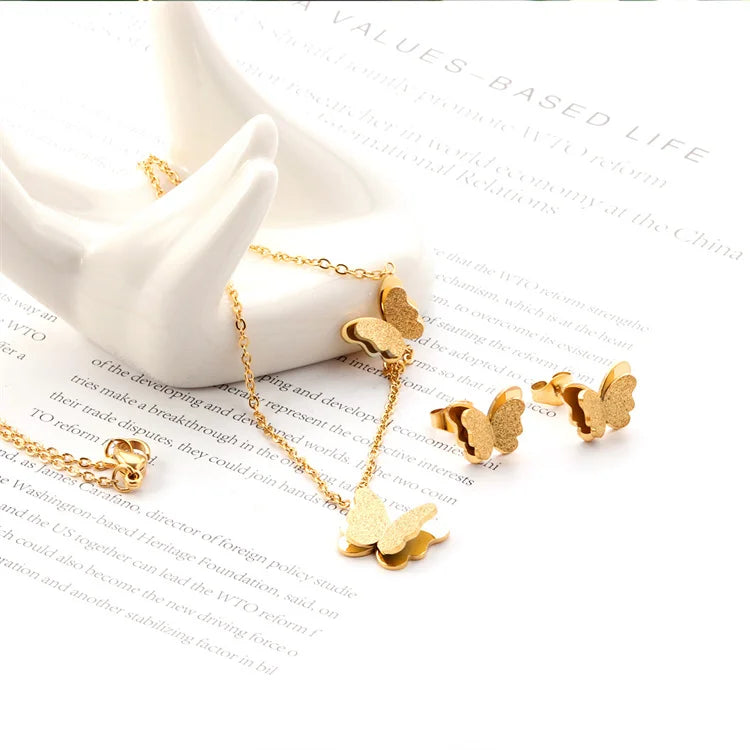 Stainless Steel Butterfly Necklace Set
