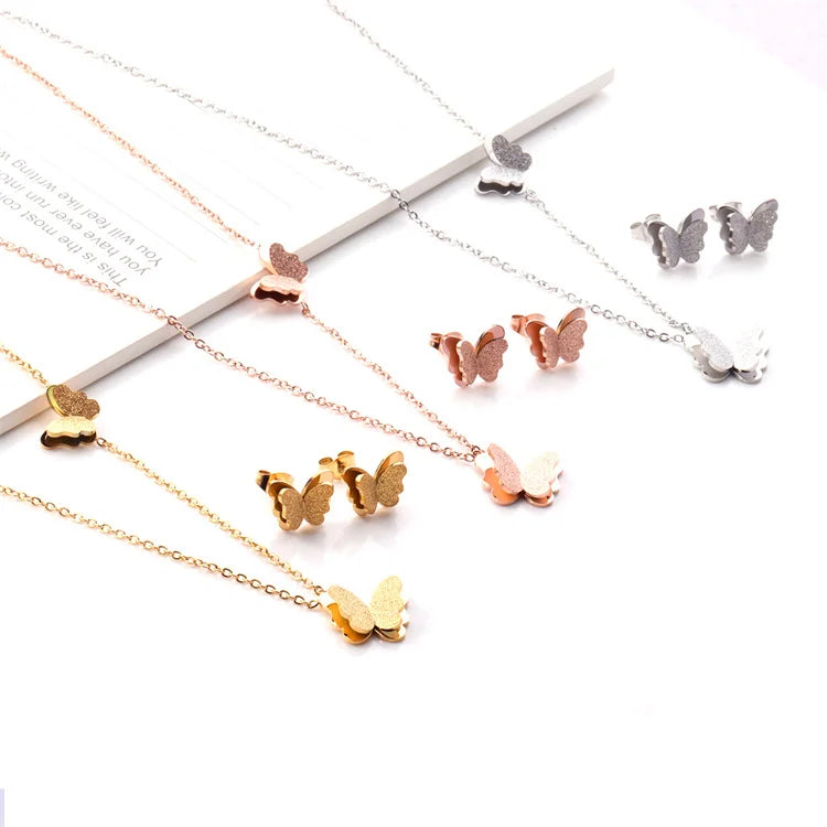 Stainless Steel Butterfly Necklace Set