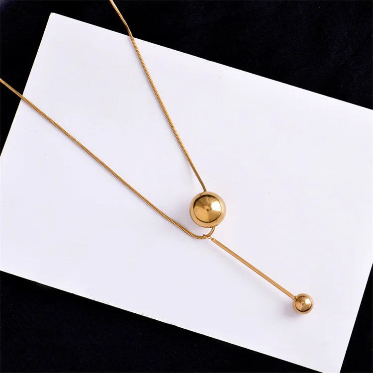 Titanium Steel Gold Plated Double Bead Necklace