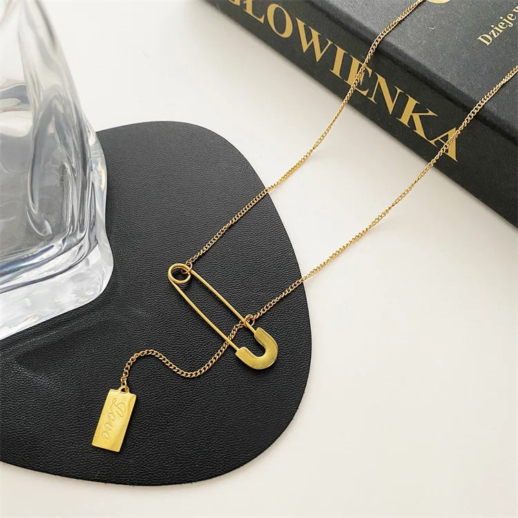 Titanium Steel Gold Plated Square Tassel Necklace