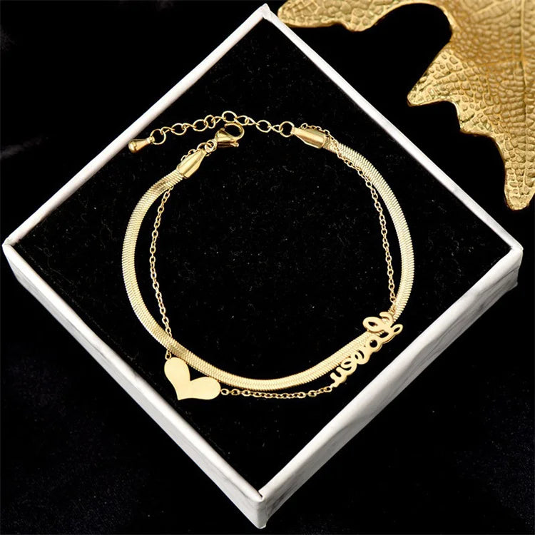 Double-Layer Letter Heart Bracelet