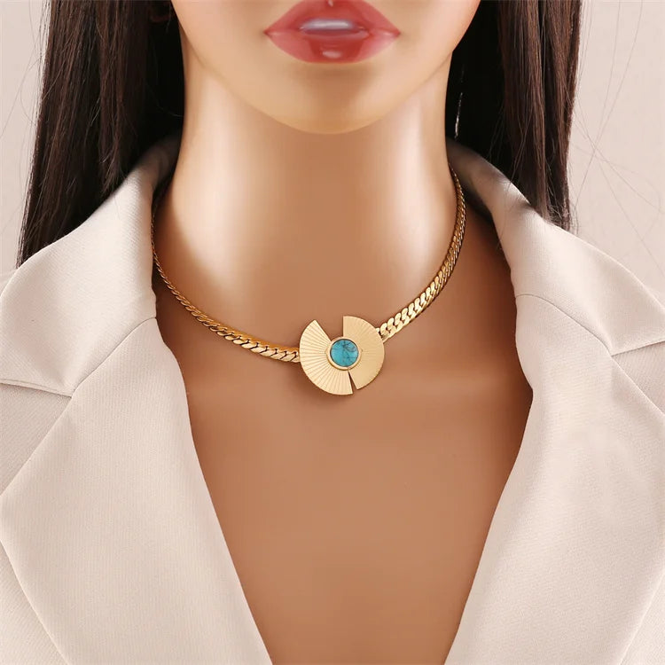 Stainless Steel Flat Snake Chain Turquoise Set