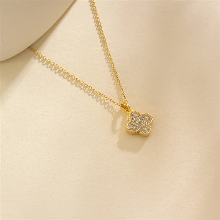 18K Gold Plated Flower Clover Necklace