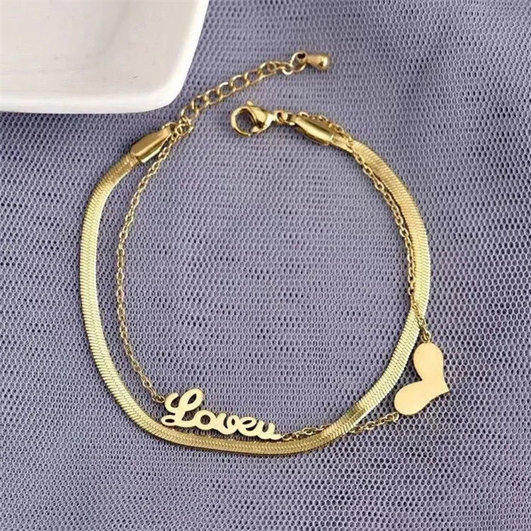 Double-Layer Letter Heart Bracelet