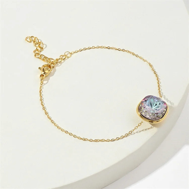 316L Stainless Steel Gold Crystal Square Bracelet