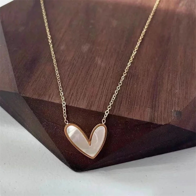 Titanium Steel Shell Heart Pendant Necklace