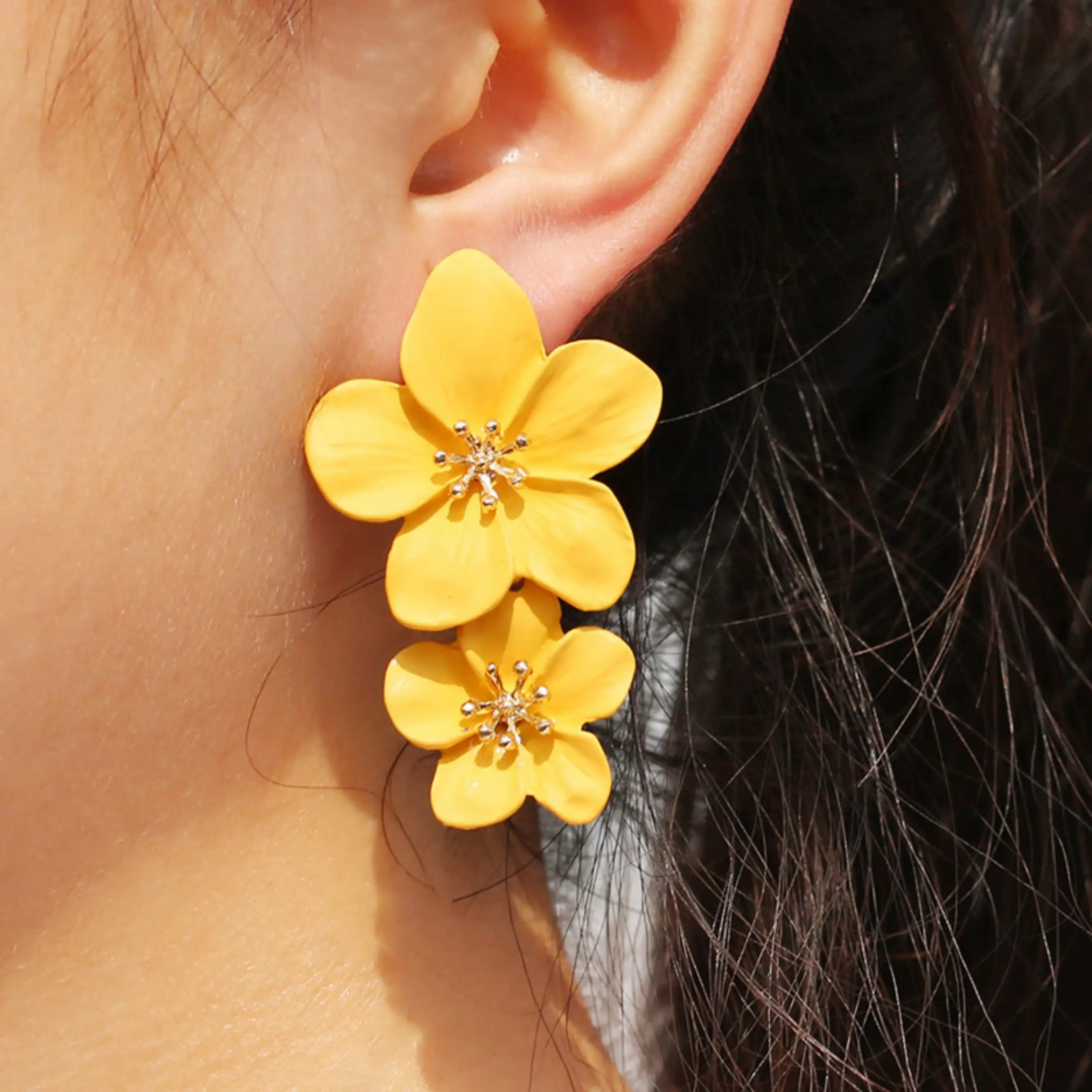 Exaggerated Metal Flower Statement Earrings