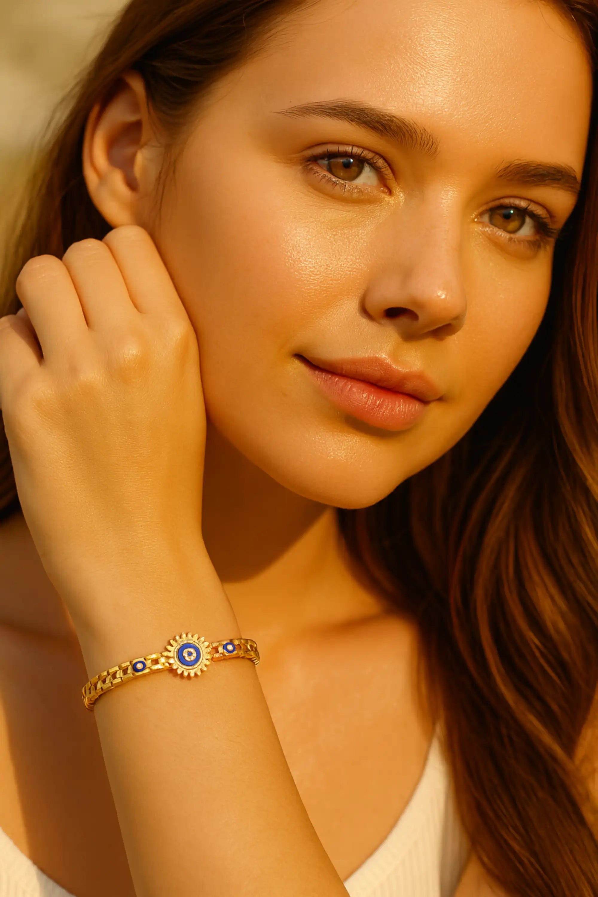 Vintage Stainless Steel Blue Eye Bracelet