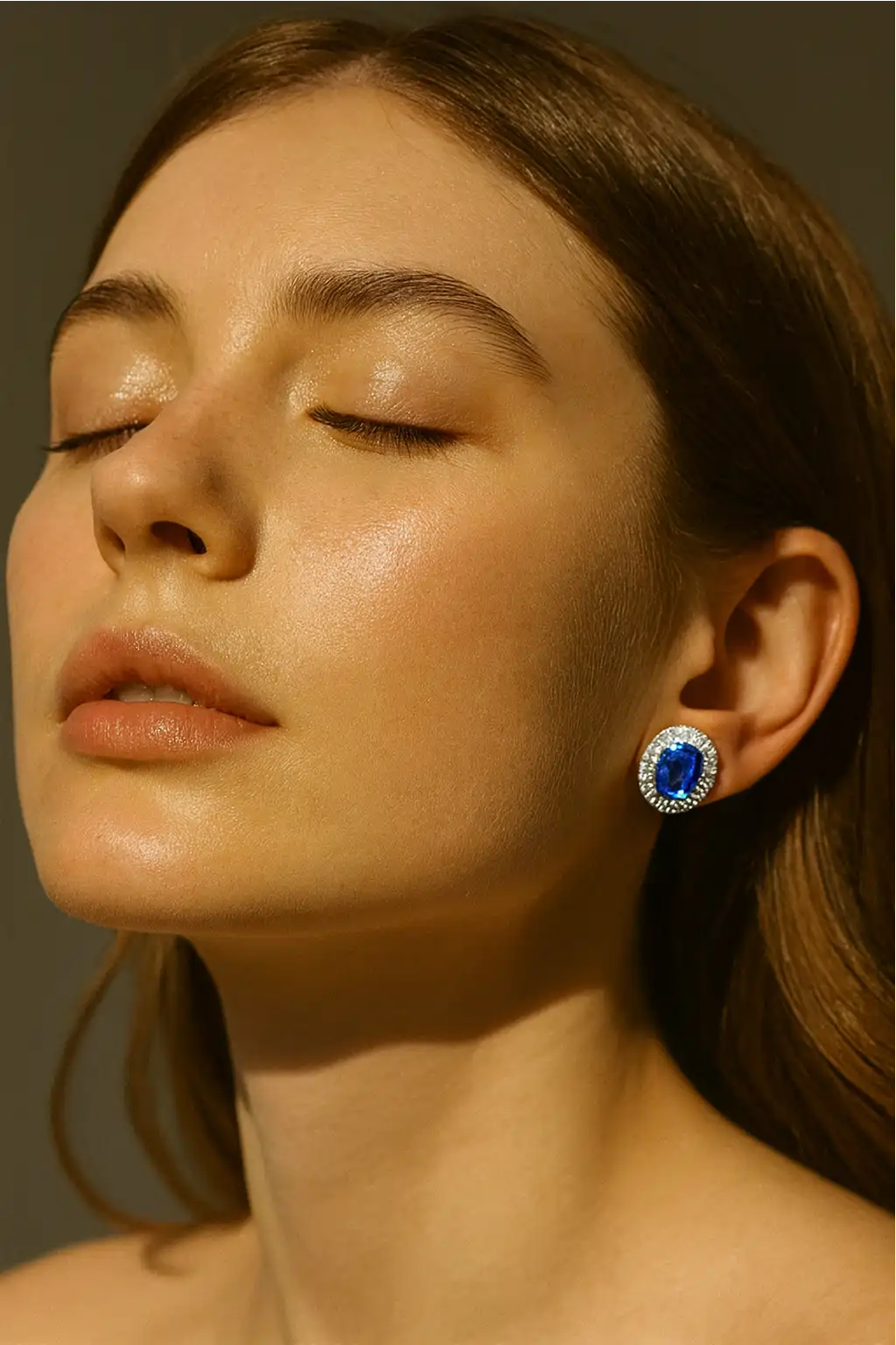 Blue Crystal Oval Stud Earrings