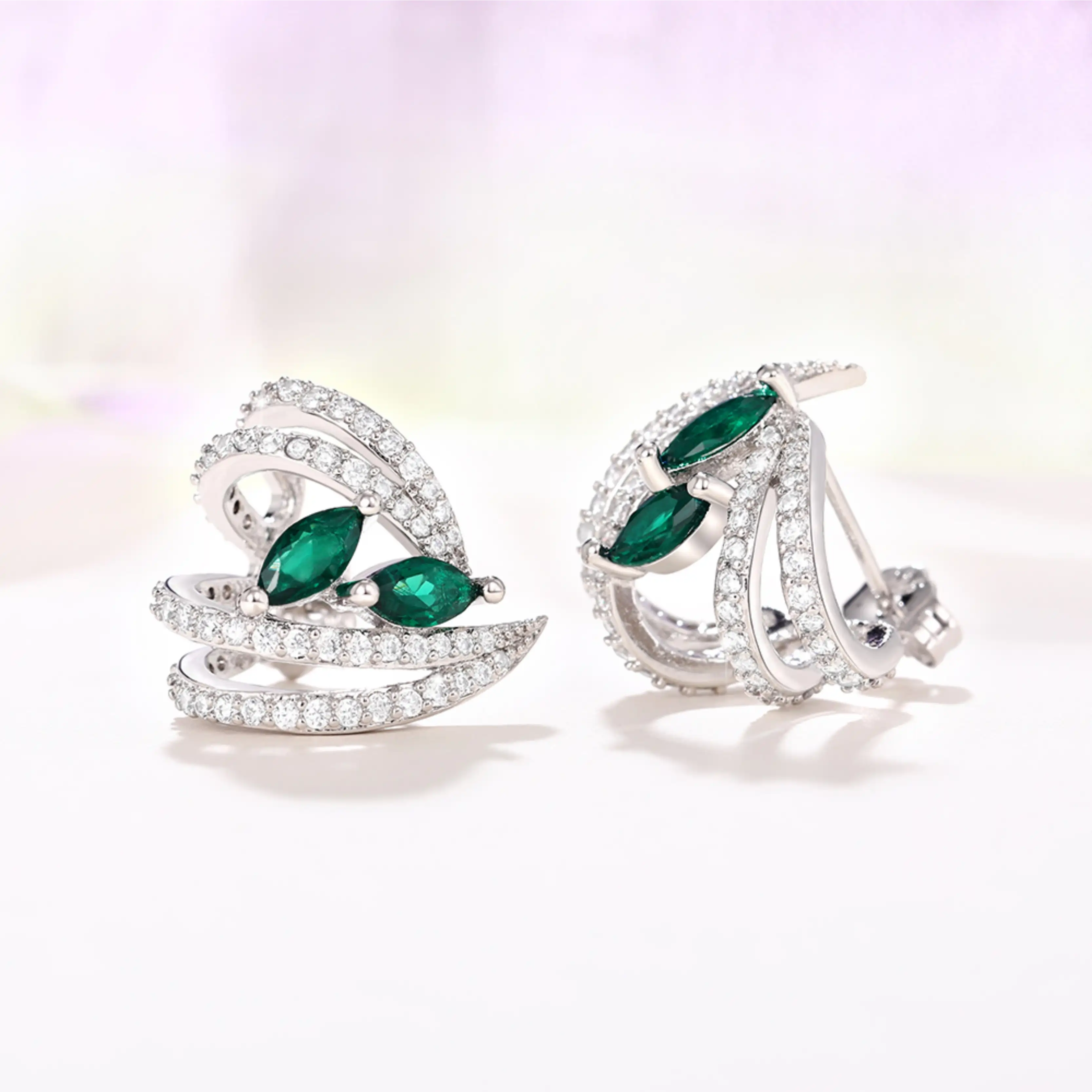 Green CZ Rhinestone Stud Earrings